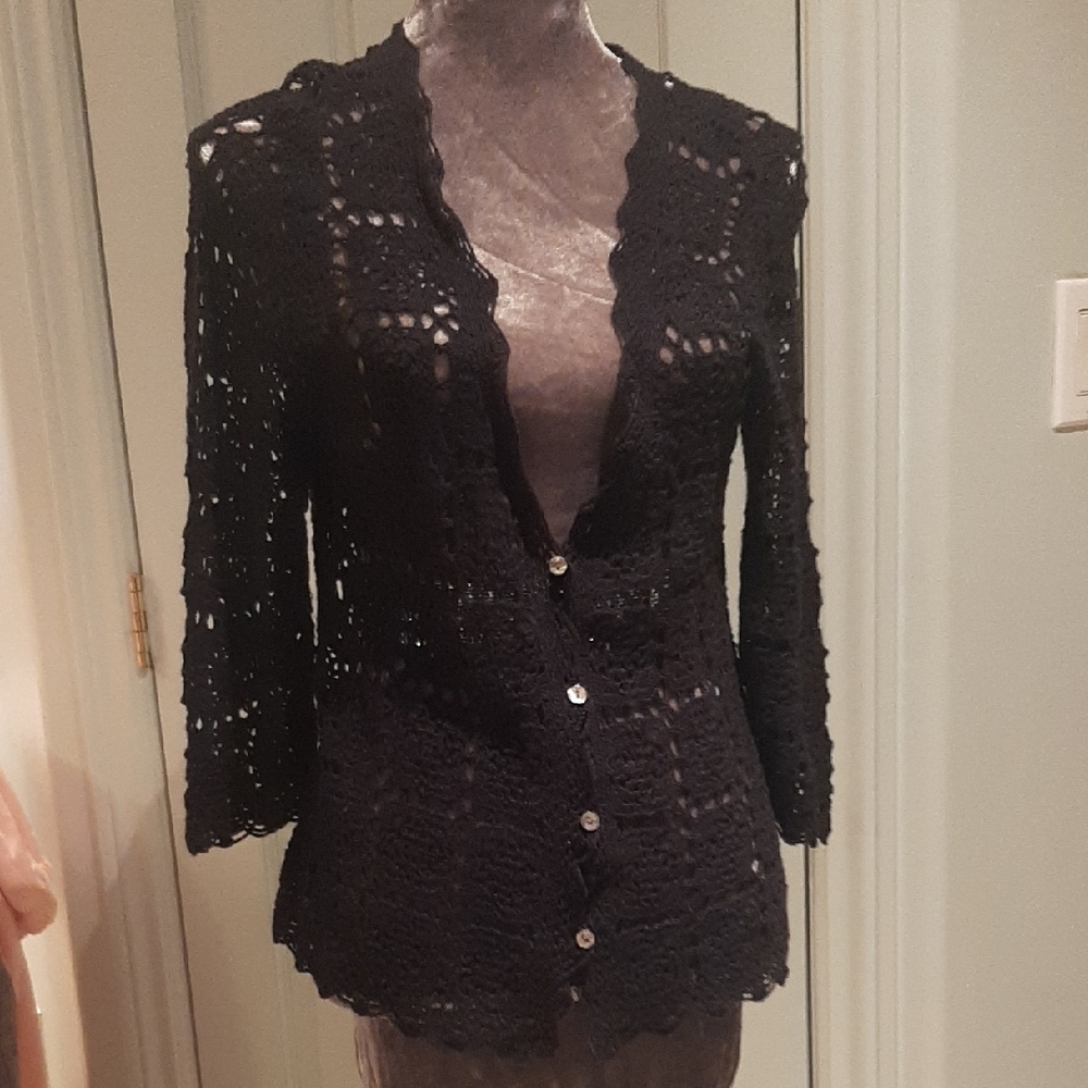 J. Jill Black🖤Crochet Sweater/Cardigan Size XS Lots of Stretch